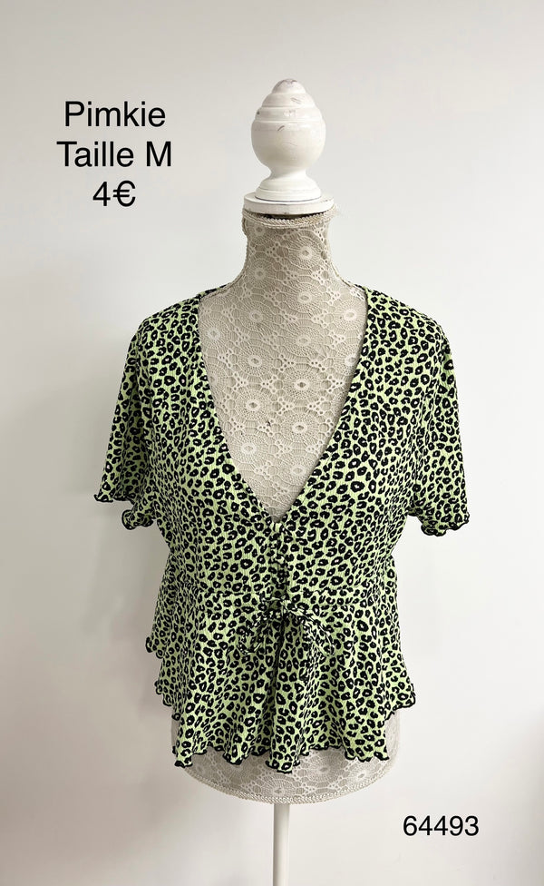 Blouse verte léopard volantée