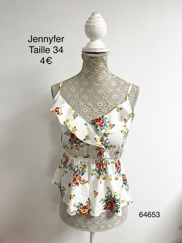 Blouse blanche fleurie volantée