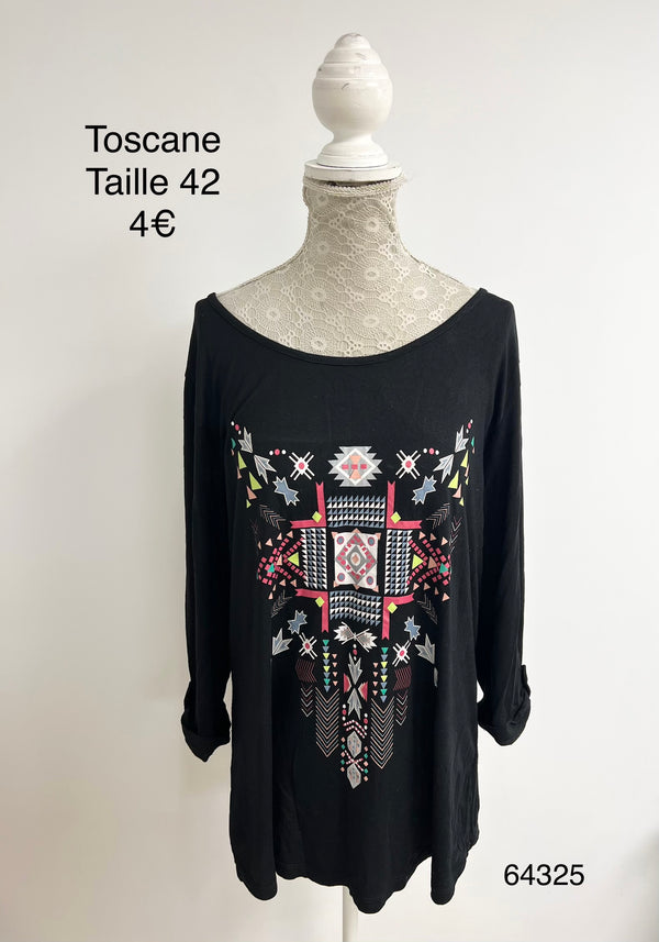 T-shirt noir imprimé aztèque