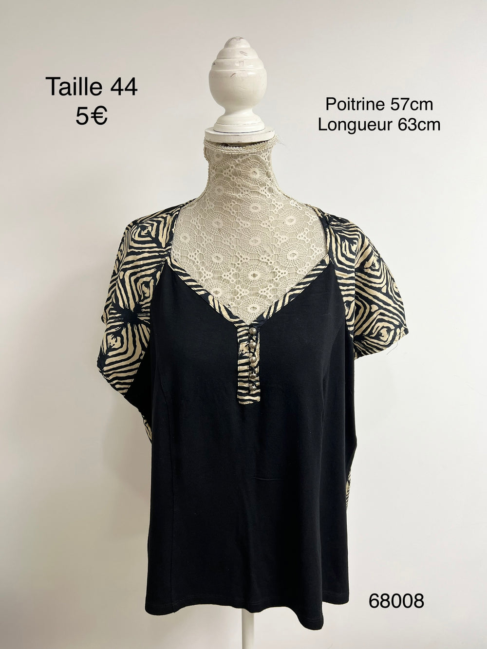 Top noir imprimé zèbre taille 44