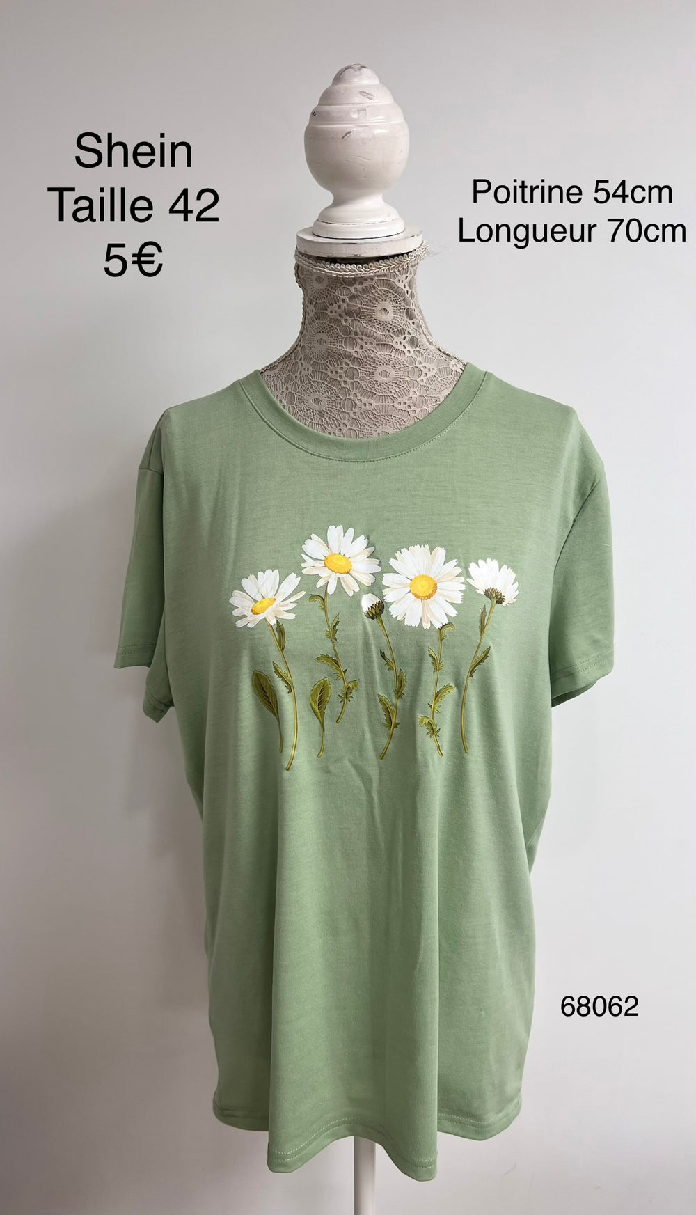 T-shirt vert sauge fleuri Shein taille 42