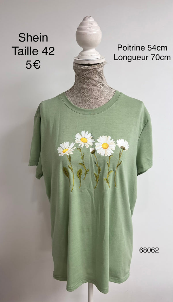 T-shirt vert sauge fleuri Shein taille 42