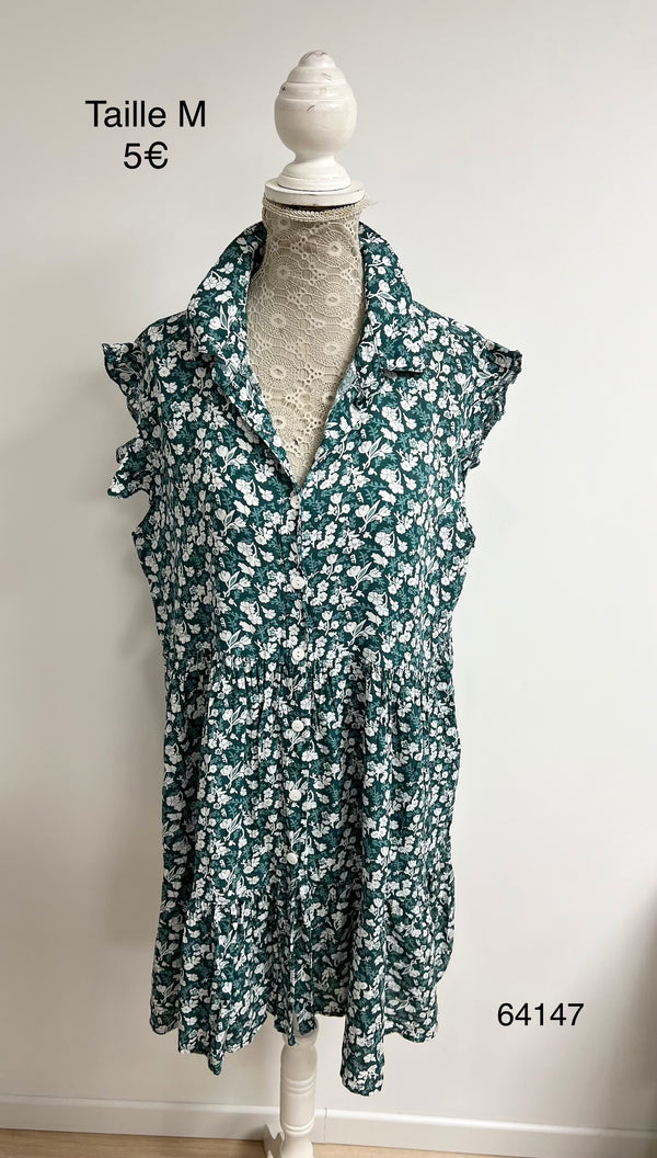 Robe verte fleurie col chemise