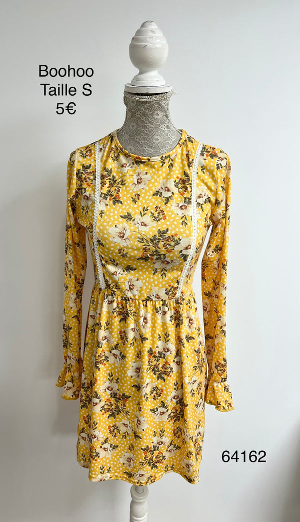 Robe jaune fleurie manches longues