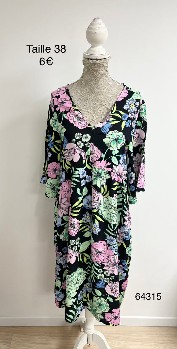 Robe noire fleurie colorée