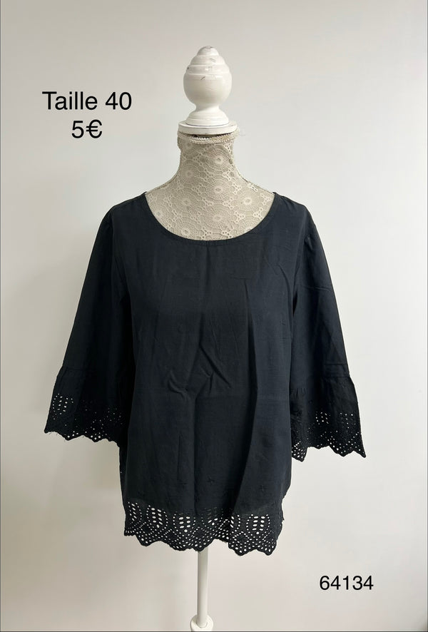 Blouse noire broderie anglaise